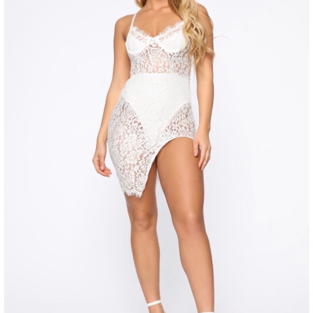Fashion Nova Hidden Secrets Lace Mini Dress - Ivory XS